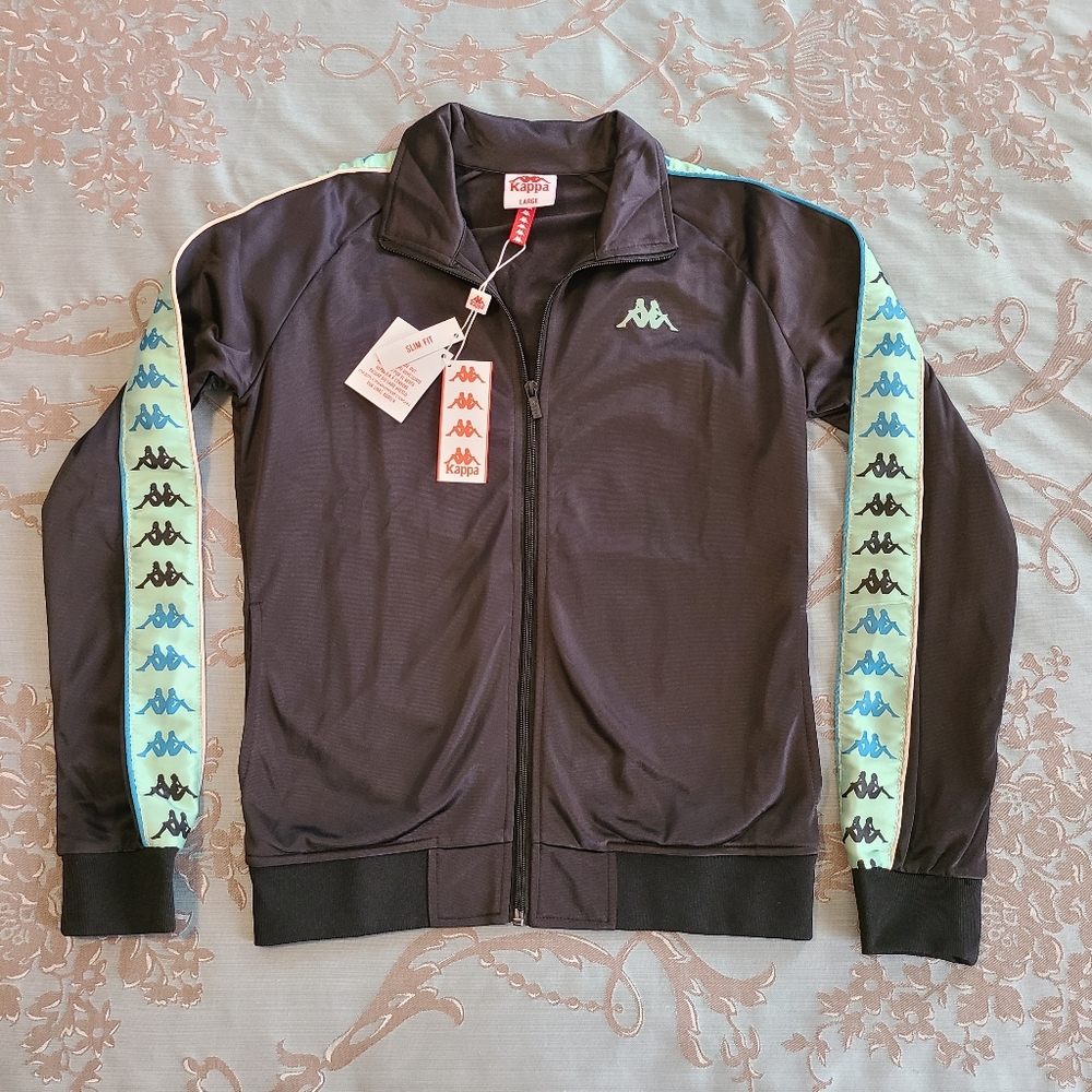 Kappa 222 Banda Allure Black Smoke Green Sage Track Jacket Women Size Large